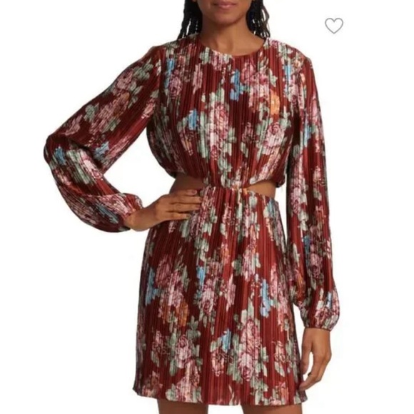 WAYF Red Pleated Floral Dress - Picture 3 of 13